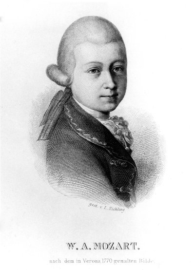 Wolfgang Amadeus Mozart in 1770, Engraved by Lazarus Sichling by Saverio dalla Rosa